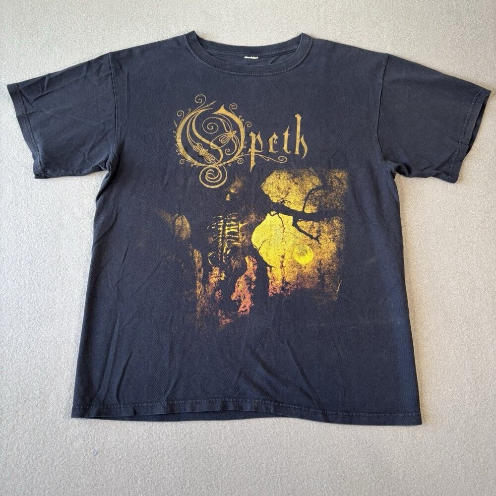 Vintage OPETH Swedish Metal t shirt RING Mens‎ M Black Sweden Rock FADED HOLES!!